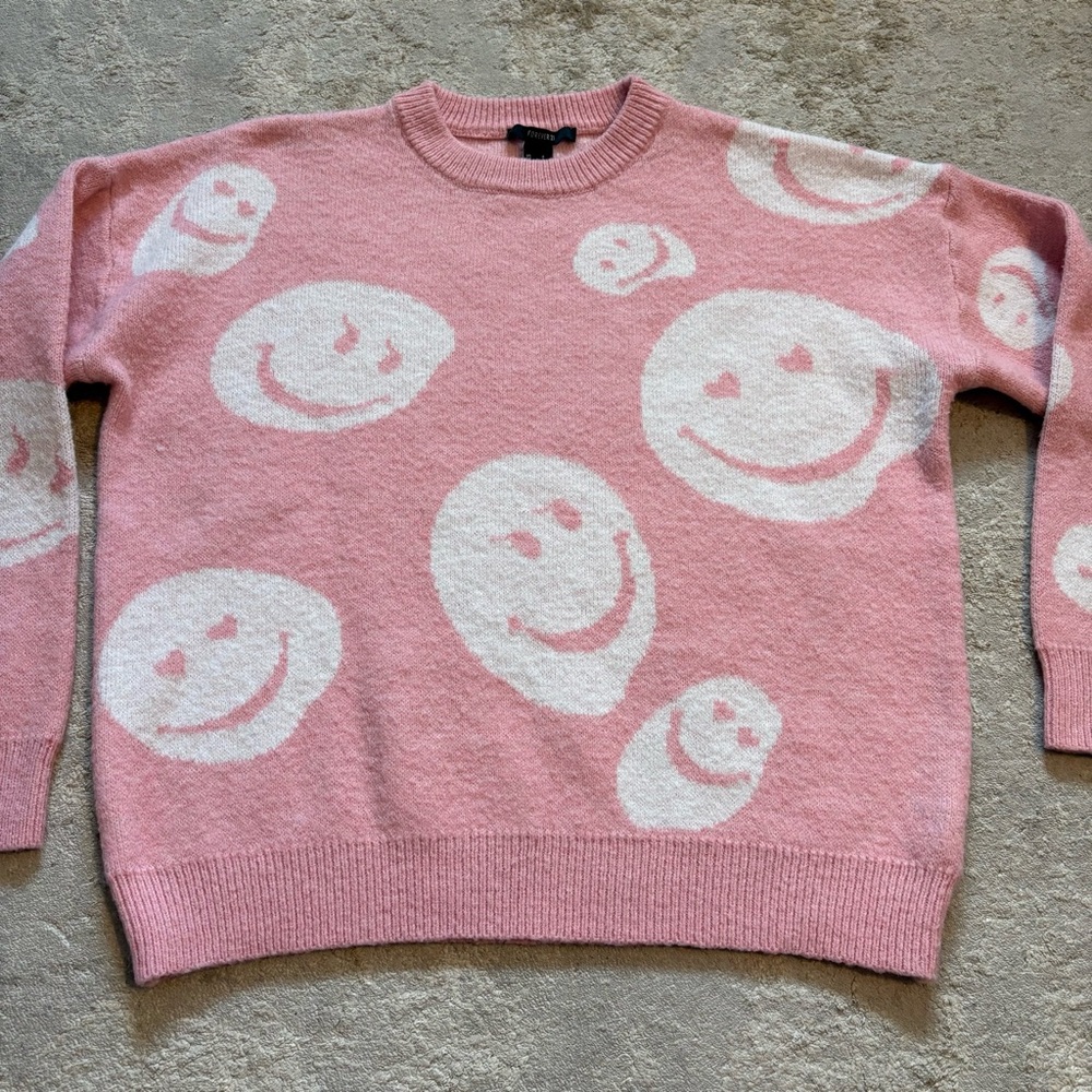 Forever 21 Pink & White Miles of Smiles Knit Pullover Sweater Size Small - Picture 6 of 13